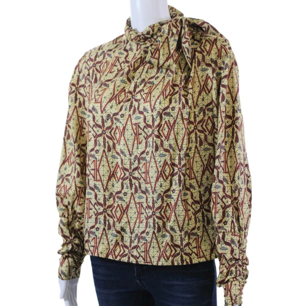 Les Coyotes De Paris High Neck 100% Silk Cropped Bow Blouse 36 4 S